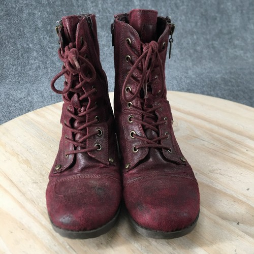 Botas de motociclista G by Guess para mujer 7 M cuero borgoña hebilla lateral cubana - Imagen 4 de 18