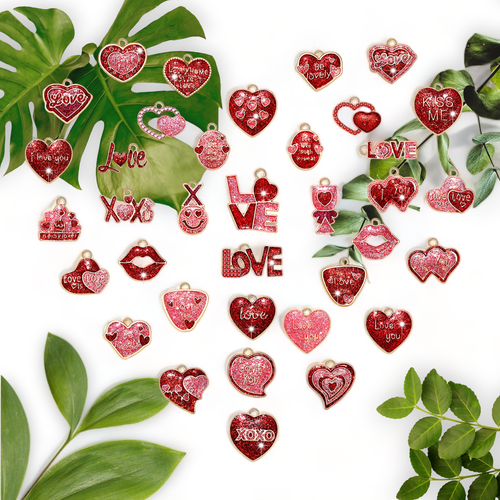 36PCS Glitter Red Heart Charms for Jewelry Making - Perfect DIY Gifts for Valent - Picture 2 of 7
