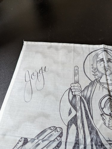 Ink on linen prison art by Jorge Aguilar 15" x 15" - Picture 3 of 5