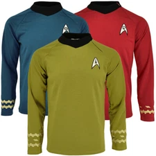 Cosplay TOS Captain Kirk Gold Shirts Spock Blue Costumes Red Starfleet Uniforms