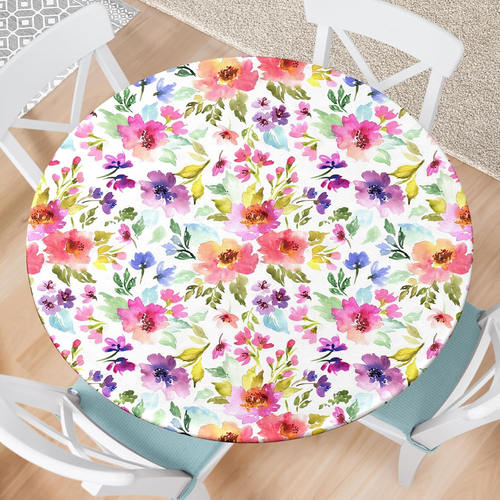 Spring Floral Round Fitted Tablecloth With Elastic Edge Round Tablecloth Reusabl - Picture 9 of 11