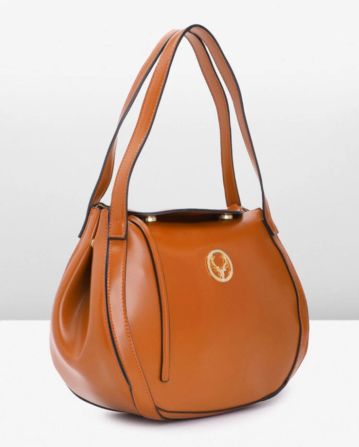 Allen Solly Brand Solid Structured Tan Broken Color Handheld Bags