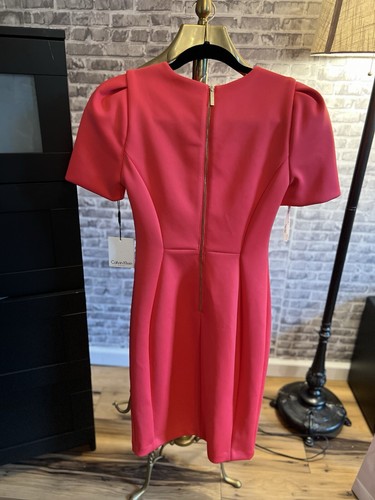 NWT Calvin Clein Bodycon Sheat Midi Elegant Dress Pink/ Coral Size 2 Seen On TV - Picture 5 of 18