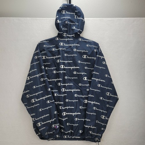 Champion Men's Packable Hooded Jacket All Over Logo Half Zip Size Medium - Picture 7 of 8