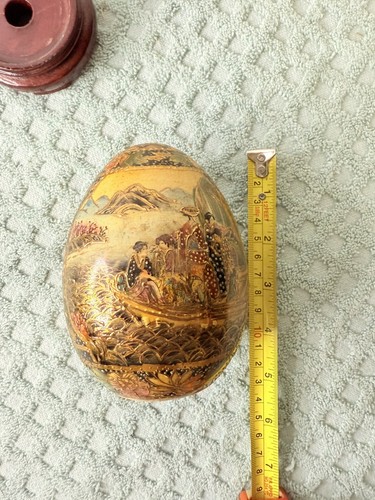 Vtg Japanese Royal Satsuma Pictorial Cloisonné Egg 5.5” X 3.5” Hand Painted - Picture 14 of 15