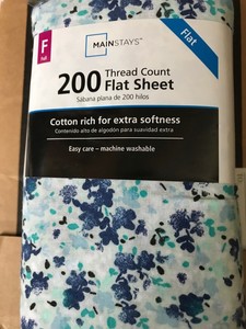 mainstays 200 thread count flat sheet white with blue flowers full mainstays 200 thread count flat sheet