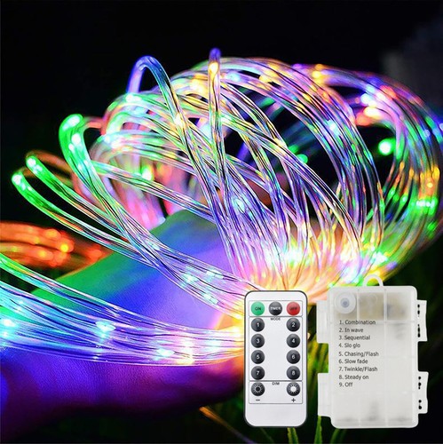 Battery LED Rope Lights Waterproof 8 Modes Lights with Remote Home Garden Decor - Picture 3 of 23
