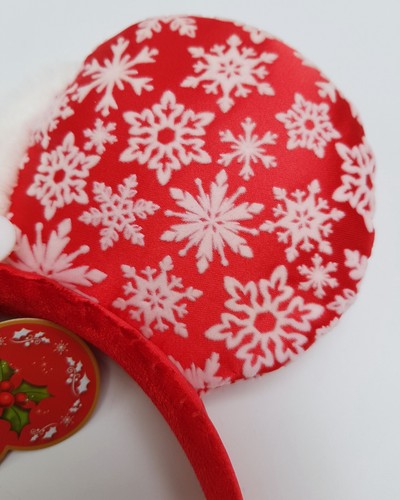 Disneyland Paris Disney Parks Xmas Minnie Mouse Ears Headband Red Snowflake Fur - Picture 8 of 15
