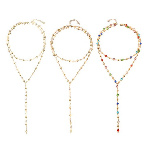 Conjunto de collar largo de cuentas cuadradas de doble capa suéter cadena moda témpera AUN - Imagen 2 de 21