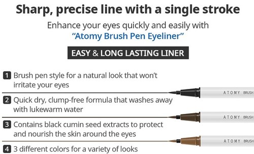 Delineador de ojos ATOMY Brush Pen 0,6 g marrón oscuro secado rápido sin grumos larga duración K-Beauty - Imagen 5 de 11