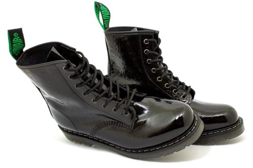 Zapatos Solovair NPS Hechos en Inglaterra 8 Agujeros Negro QQ Burbuja Alto Brillo Derby Bota - Imagen 3 de 55
