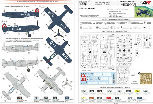 A&A 4811 1/48 Messerschmitt Me-209V1 (Speed record) plastic kit - Picture 2 of 3