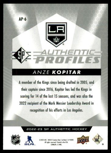 2022-23 SP Auténticos Perfiles Plata Anze Kopitar #AP-6 - Imagen 2 de 2