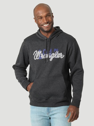 MEN'S 1947 WRANGLER LOGO PULLOVER HOODIE IN CHARCOAL HEATHER - Picture 1 of 4