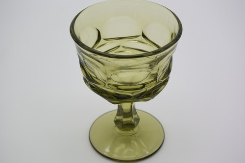 Vintage HFM Fostoria Argus Green Glass Goblet Set of 6 Boho Wine Dessert Sherbet - Picture 6 of 11