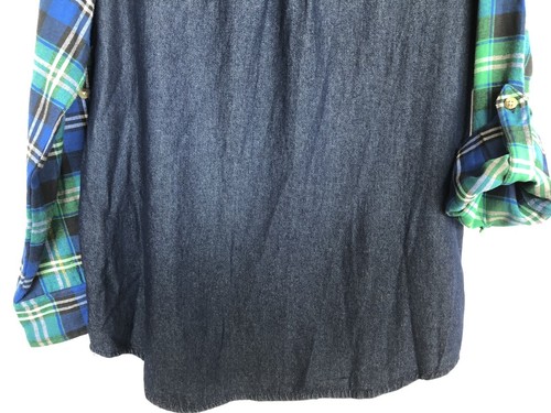 Country Store Womens Med Blue Green Plaid Long Sleeve Button Up Denim Shirt-505 - Picture 11 of 11
