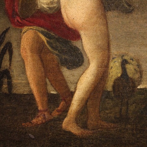 Antico quadro giudizio di Paride dipinto mitologico olio su tela XVII secolo - Foto 9 di 12