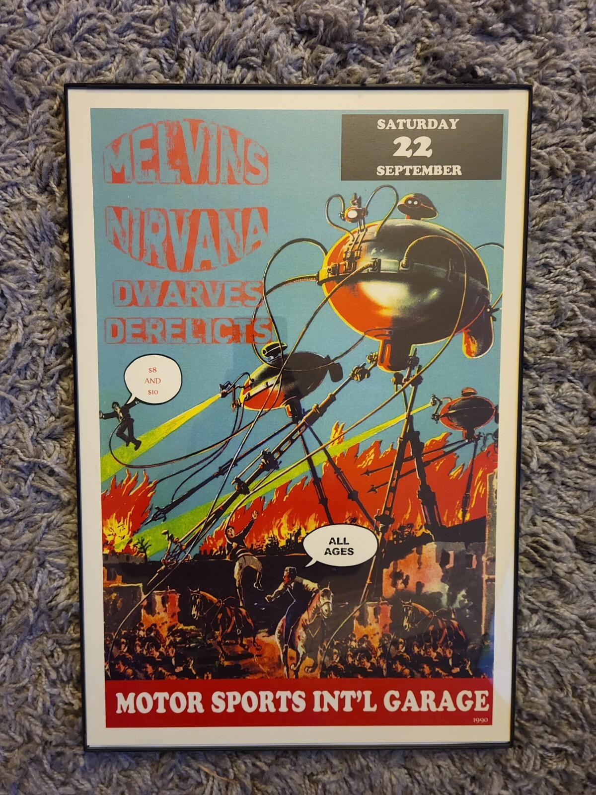 Glass framed The Melvins Nirvana Concert Poster Motor Sports Int'l