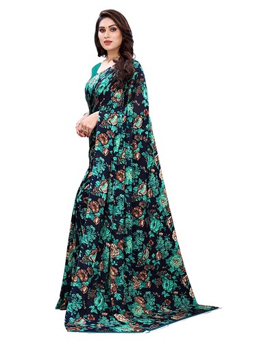 Women's Floral Printed Georgette Saree with Blouse Rama Green - Bild 2 von 5