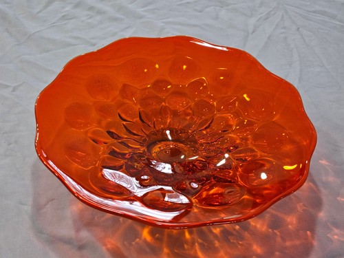 Viking Glass Orange Persimmon Amberina Pedestal Cake Plate Stand Serving Dish - Picture 4 of 5