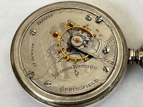 Illinois 17J adj 18s pocket watch #1429713 Ca 1900 very nice clean sterling case