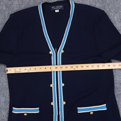 St John Jacke Damen 14 blau Reißverschluss vorne Cardigan Goldknöpfe Kollektion Vintage 2002 - Bild 12 von 15