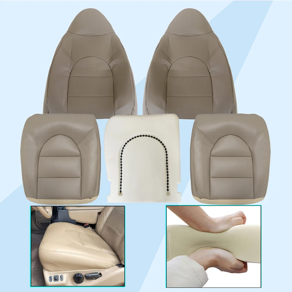 Funda de asiento delantera de cuero y cojín del conductor bronceado de espuma para Ford F250 F350 1999 2000 Foto 2 de 4