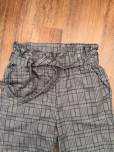 Womens Black White Houndstooth Slim Tapered Leg Belted Trousers Size M 10/12 - Picture 2 of 4