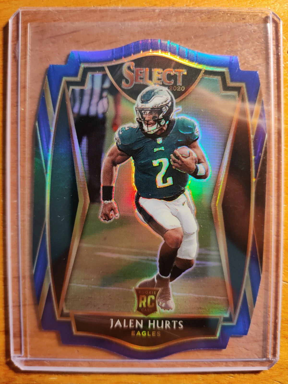 JALEN HURTS 2020 SELECT PREMIER LVL DIE CUT BLUE PRIZM RC #150 EAGLES OKLAHOMA;
