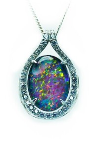 Authentic Multi Color Australian Triplet Opal Necklace White Gold Plated Sterling Silver