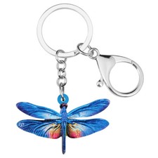 Acrylic Blue Dragonfly Keychains Bag Purse Key Ring Insects Jewelry Charms Gifts