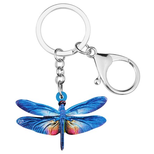Acrylic Blue Dragonfly Keychains Bag Purse Key Ring Insects Jewelry Charms Gifts - Picture 1 of 5