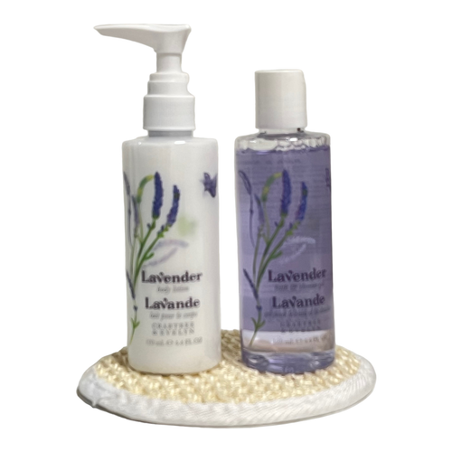 Crabtree & Evelyn Lavender Gift Set 4 pc Hand Cream Body Wash & Lotion + Loofa - Picture 4 of 23