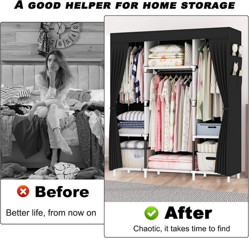 Canvas Wardrobe, Zippered Foldable Closets, Pop up wardrobe 3 Hanging Rails - Picture 8 of 9