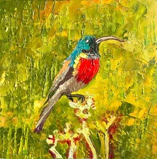Original Oil Bird Painting  Long Beak Bird  Background  Wildlife Wall