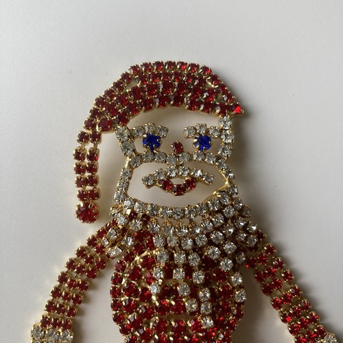 Vintage Christmas Santa Claus Rhinestone Brooch Prong Set Articulated Large 5in - Picture 7 of 13