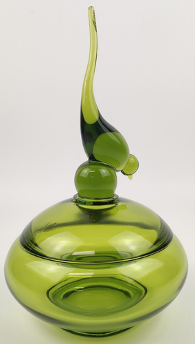 Viking Glass Epic Longtail Bird Covered Candy Dish Avocado Green Tail Chip Vtg - Picture 6 of 11