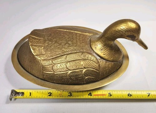 Vintage Brass Duck Candy Dish Trinket Box Bird Covered Bowl Art Deco - Picture 3 of 17