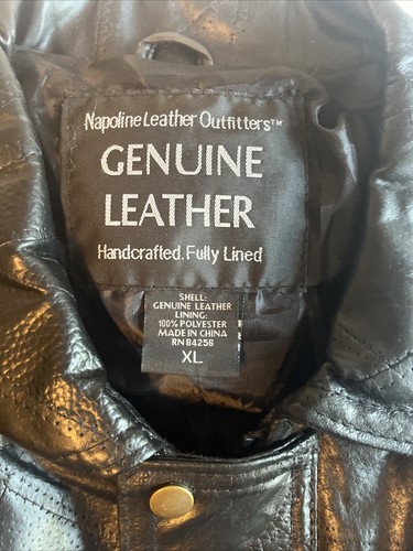 Vintage Napoline Leather Outfitters Genuine Leather Jacket NRA Patch Men Sz XL - Picture 3 of 14