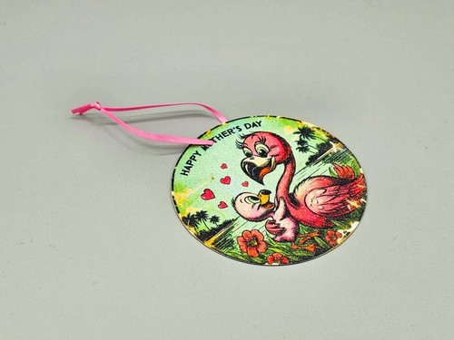 HAPPY MOTHER'S DAY FLAMINGO MOM WITH CHICK SPARKLING VINTAGE RERO STYLE ORNAMENT - Picture 2 of 2