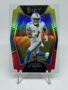 2021 Select Amon-Ra St. Brown Premier Level Red Yellow Prizm Die-Cut #173