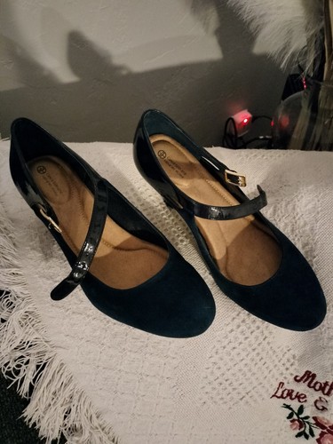 Shoes 3inch Formal High Heels Mule Pump Blue Leather - Picture 2 of 7