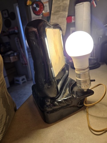 Lampada TV Swan con fioriera anni '50 vintage smalto nero, org elettrica funzionante - Foto 5 di 6