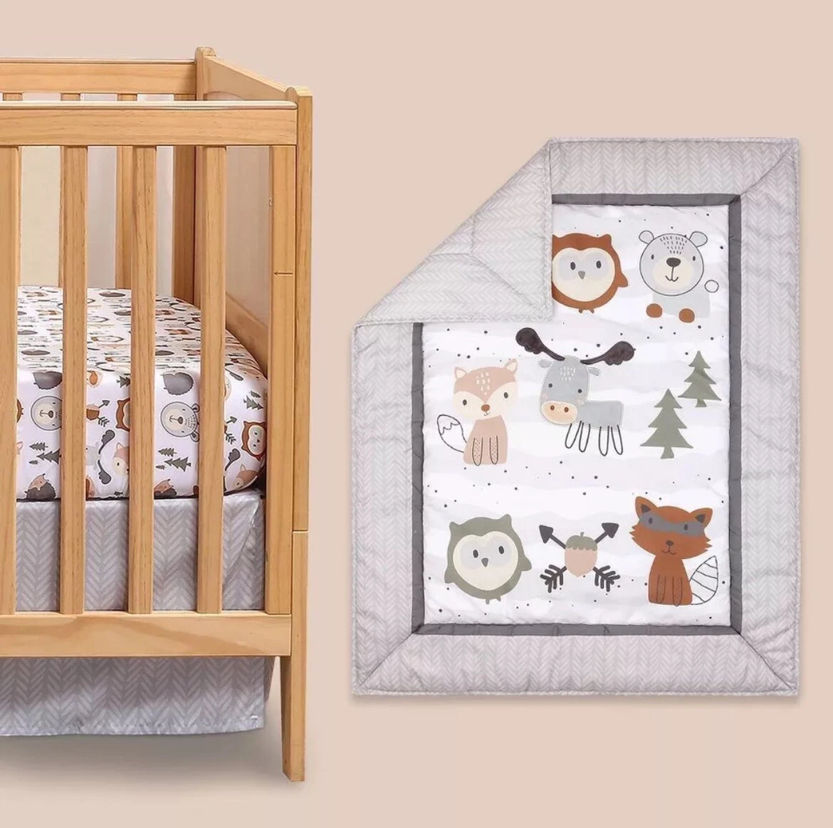 The Peanutshell Woodland Walk Animal Baby Crib Bedding Set Gray Brown Green 3 Pc
Opens in a new wind