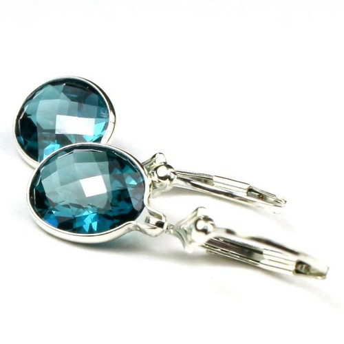 925 Sterling Silver Leverback Earrings, London Blue Topaz, SE101 - Picture 5 of 6