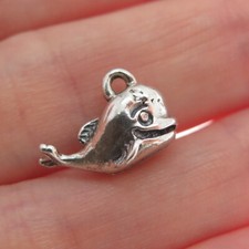 925 Sterling Silver Vintage Baby Whale Oxidized Minimalist 3D Charm Pendant