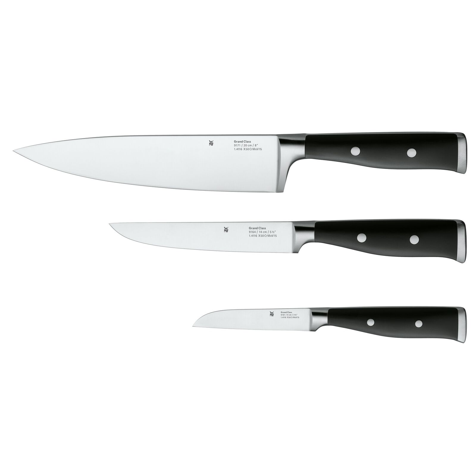 WMF Messer-Set Küchenmesser Kochmesser, 3-teilig, Grand Class Stahl, schwarz