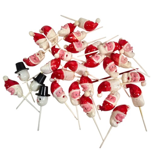 Vintage Party Picks Lot Santa Claus Frosty Snowman Hong Kong Christmas Crafting - Picture 1 of 15