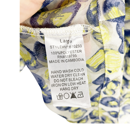 Francescas Blue Yellow Spotted Sheer Open Back Blouse Sz L Long Sleeved - Picture 5 of 5