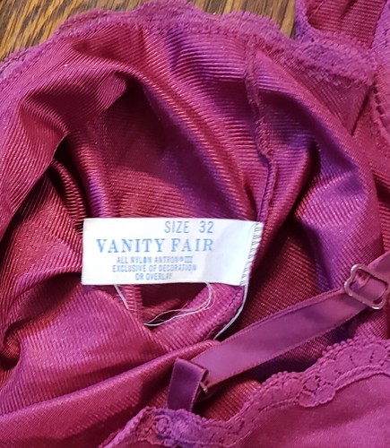 70s Vanity Fair Lace 2 Pc Camisole & Slip Set Burgundy Nylon Sz 32 USA vintage - Picture 8 of 9